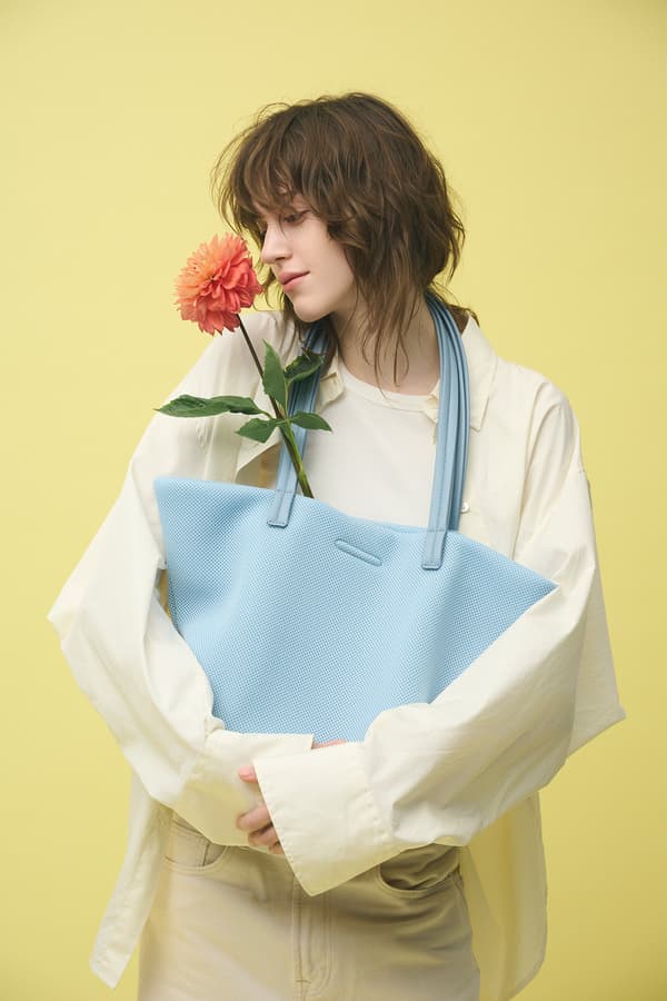 灰卡其色网眼托特包