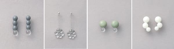 Cuatro diseños de accesorios para las orejas: TONE, RONDO, TEAR, PUFF