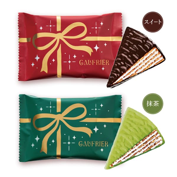 Camilan cokelat dan matcha Christmas Gaufrier yang dibungkus individual