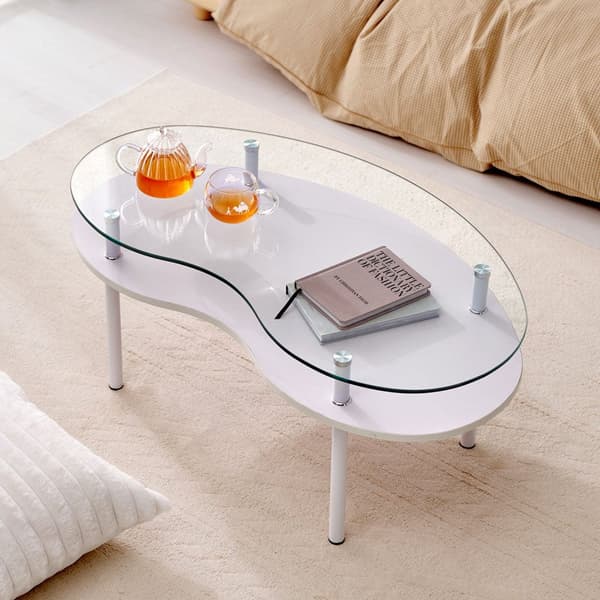 Mesa de cristal en forma de alubia con estante