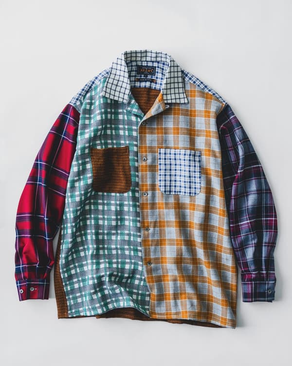 Camisa de cuadros estilo patchwork con cuello abierto