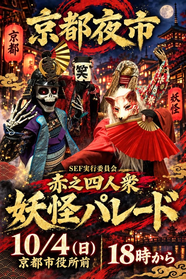 Visual promosi untuk Parade Yokai di alun-alun depan Balai Kota Kyoto dan Zest Oike