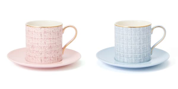 Tweed Cup & Saucer in pink and light blue