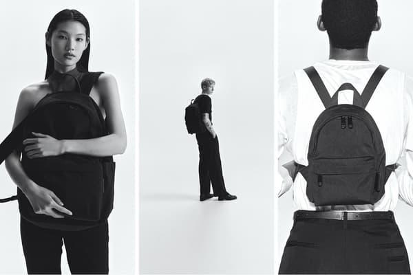 从左至右：NYLON BACKPACK L 001、NYLON BACKPACK S 003、NYLON BACKPACK XS 004