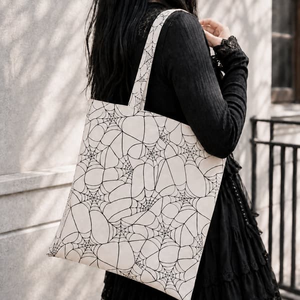 Tas jinjing dengan motif jaring laba-laba dari seri Gothcore