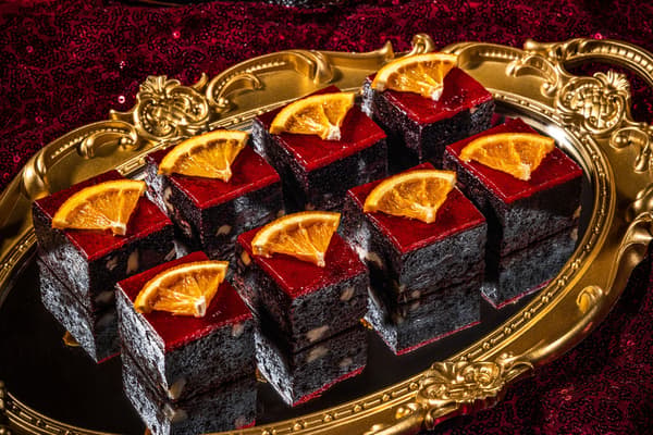 The Dancer's Fan bitter chocolate brownie with grapefruit jam