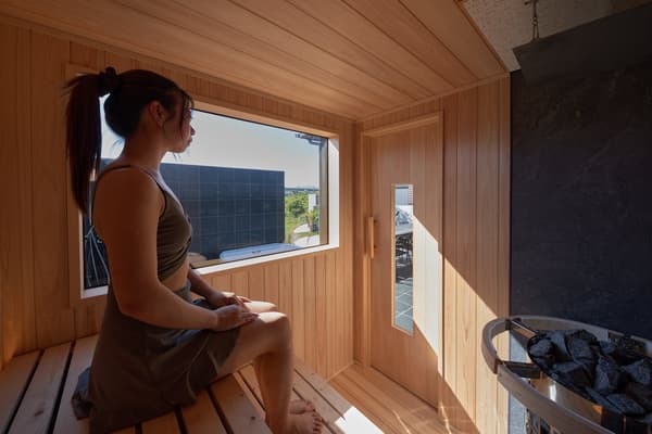 Private sauna in bright wood
