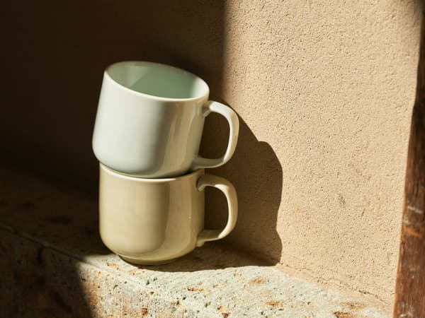 磁磚藍與灰米色有田燒咖啡馬克杯
