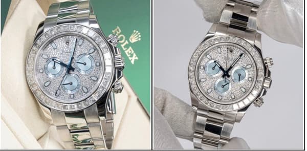 Rolex Cosmograph Daytona platinum dengan bezel berlian baguette