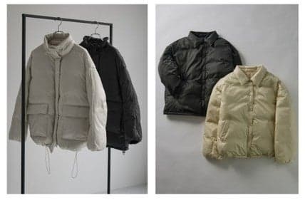 Stand-neck volume down jacket and shirt collar volume down blouson