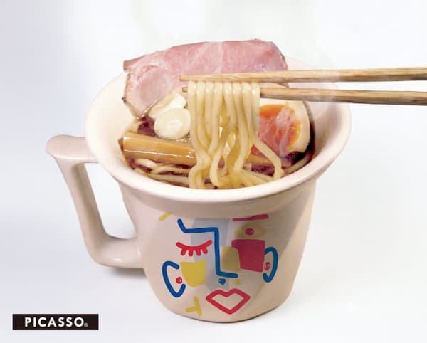 Custom mug cup-shaped ramen bowl at PICASSO RAMEN