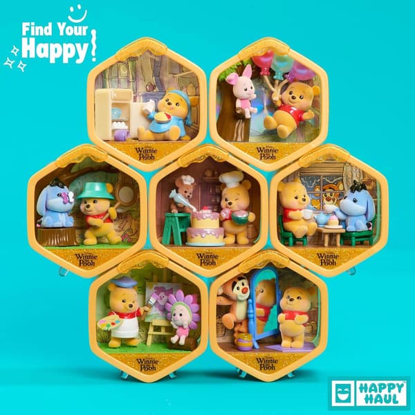 Honeycomb Homes hexagonal display cases with Winnie the Pooh and friends