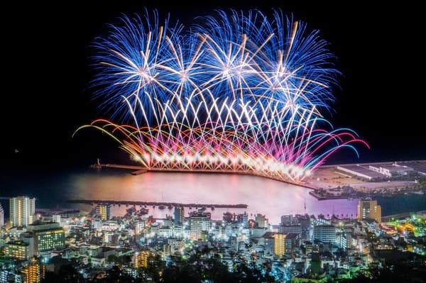 Fireworks over Atami Bay at night