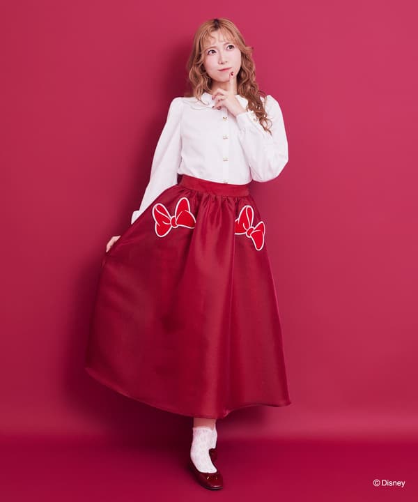 红色米妮蝴蝶结褶皱裙