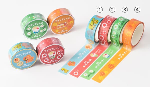 Empat desain selotip motif: Zoo Mate, Hanamawashi, Nobana, dan Alice