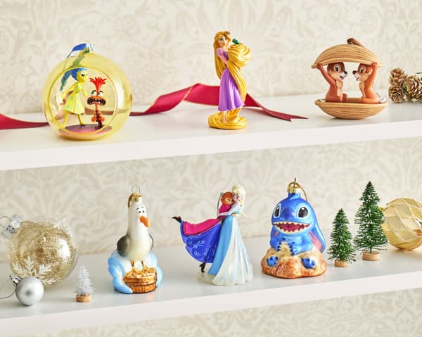 Christmas ornaments featuring Disney and Pixar characters