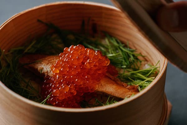 Wappa rice with salmon and ikura