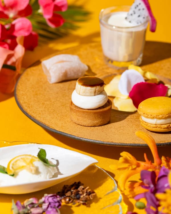 Summer Tropical Afternoon Tea with tropical fruits