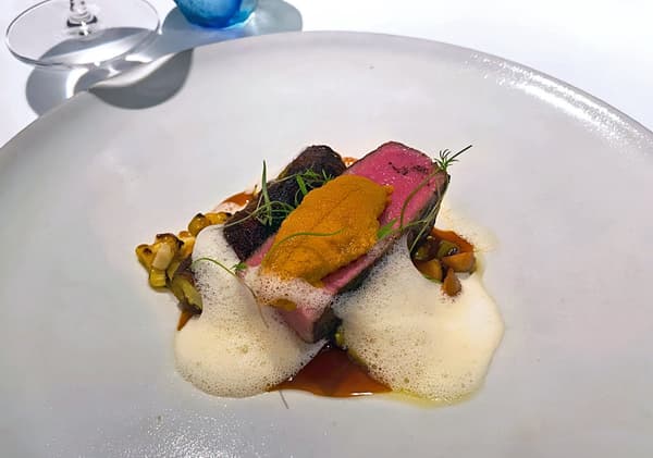 Miyazaki wagyu, sea urchin, and corn (main course)