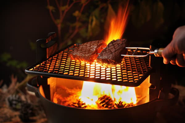 Grilled boldly tableside using pine needles and hiba cypress