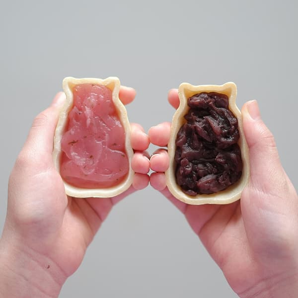 兩種豆沙餡(左:櫻花豆沙,右:粒餡)