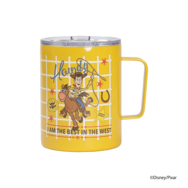 Taza de acero inoxidable con diseño de Woody, vista frontal