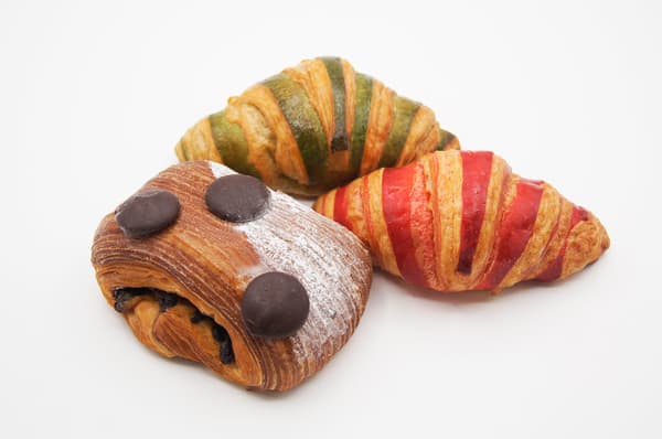 Pain Suisse, Croissant Matcha, and Croissant Rouge