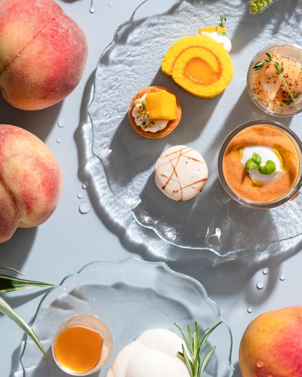 Summer afternoon tea starring fresh white peach and rich mango