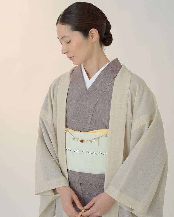 Nagoya Obi, Hiranami Osa / Haori, Karami Weave, Cotton-Hemp, Natural
