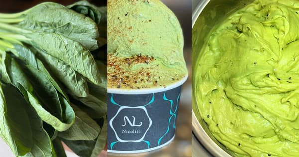 用当地种植的小松菜制成的奶酪冰淇淋“Komachee”