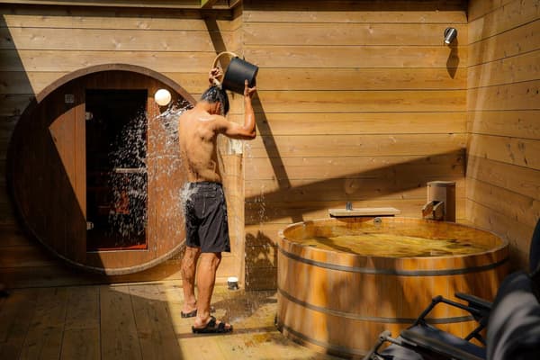 Private sauna exterior and cold bath area