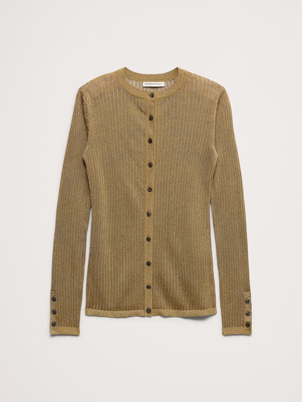 Sweter Kardigan Metalik warna emas