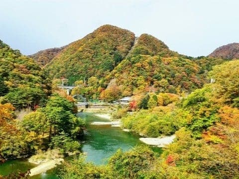 ใบไม้เปลี่ยนสีที่มีสีสันในพื้นที่คินุกาวะและคาวาจิ