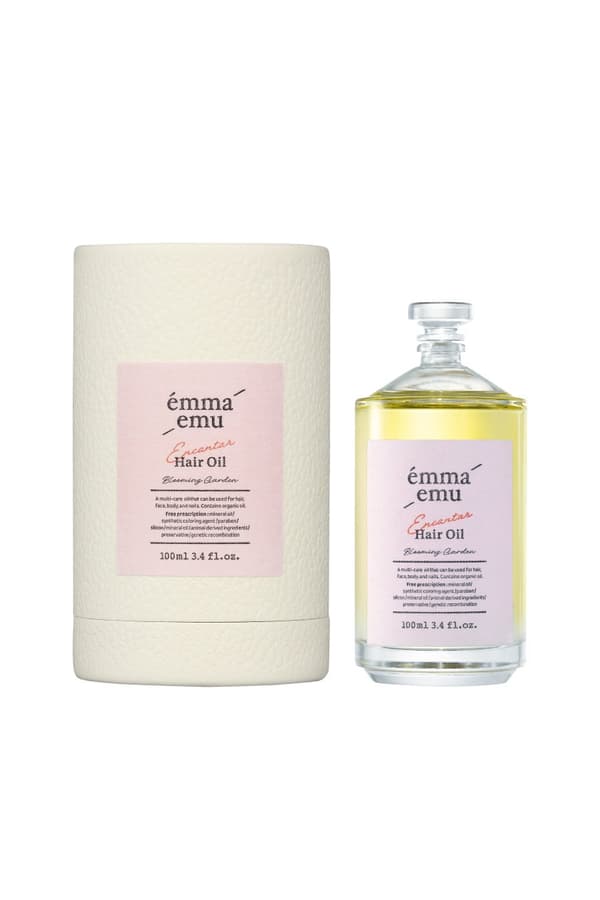 Botol dan kotak emma emu encantar hair oil Blooming Garden