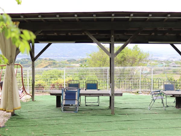 Shaded tent rest area at Sky Site