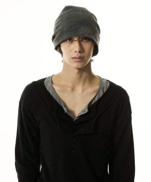 MUU STUDIO Stone and Print Design Knit Beanie