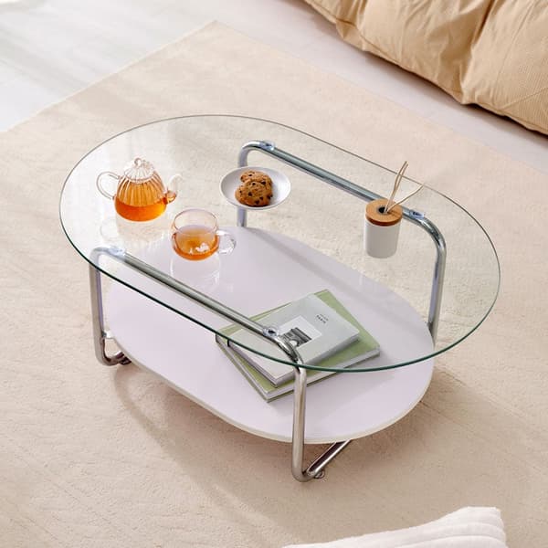 Mesa baja de cristal redonda con estante luce