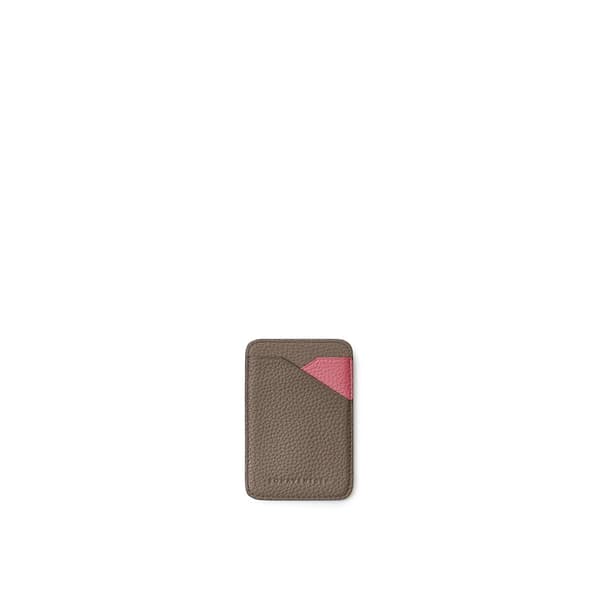 Magnet Card Case Bicolor Shrink Leather in Etoupe × Azalea