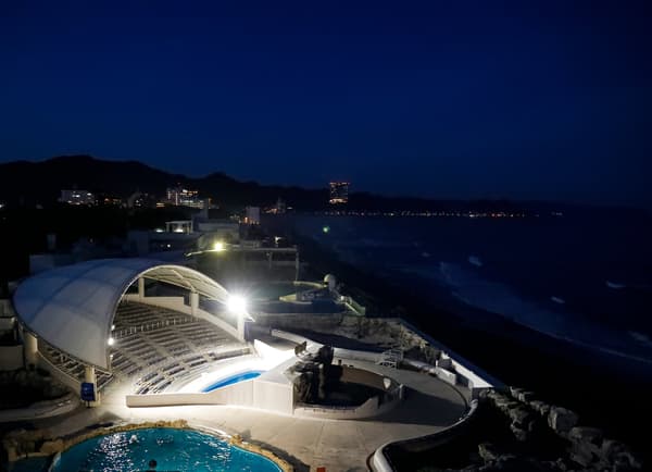 遊客在夜晚探索水族館