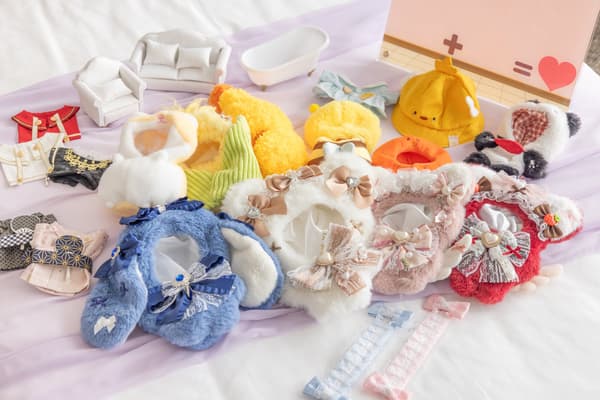 A wide selection of stuffed animal outfits available to borrow