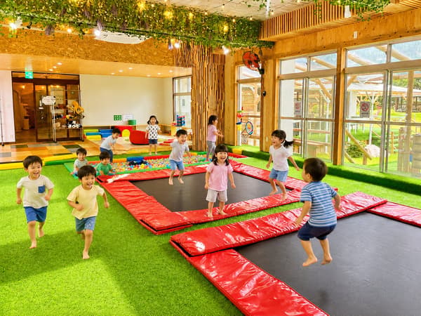 The large kids' space on the first floor of the guest rooms