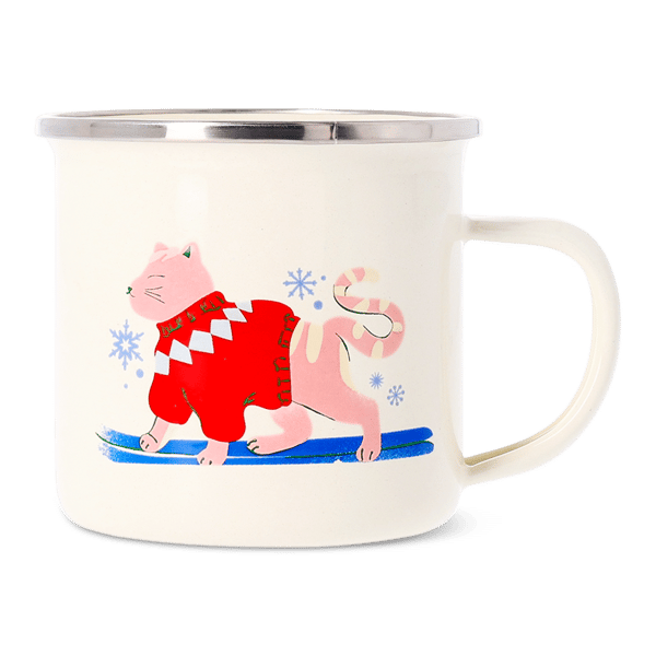 Enamel mug with a skiing animal design