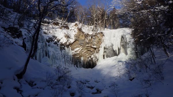 Ashiribetsu Falls frozen in winter