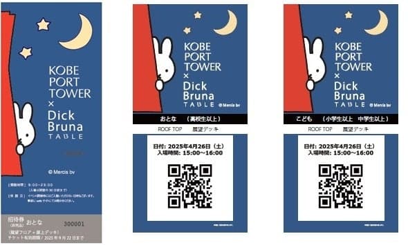 Collaboration ticket designs for the KOBE PORT TOWER × Dick Bruna TABLE summer event