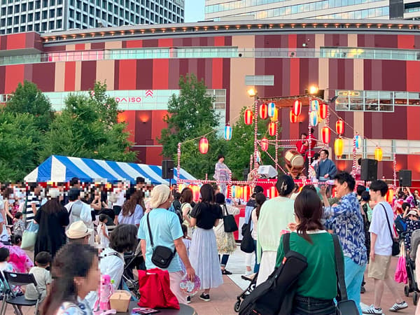 Bon odori dancing around the yagura (photo from the 2025 event)
