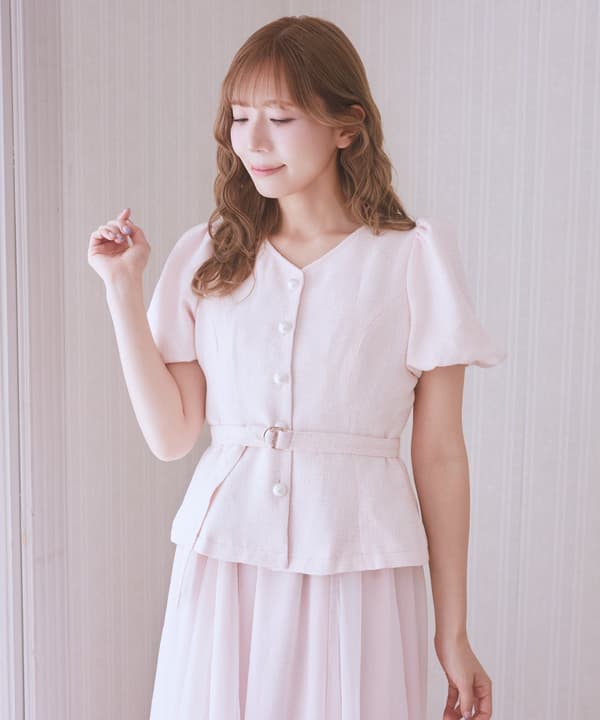 Detail Gaun Summer Tweed Docking (Light Pink)