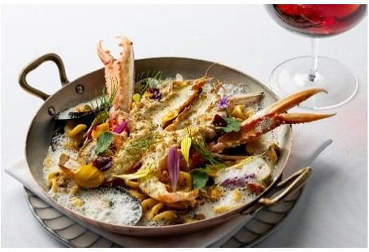 Sergio's Orecchiette with langoustines, clams, mussels, squid, lemon, 'nduja, and parsley