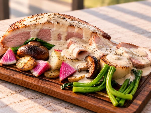 Charcoal-grilled Baaku-buta pork with Yamato green onion cream sauce