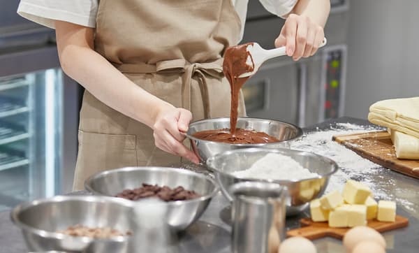 Preparing chocolate batter for babka