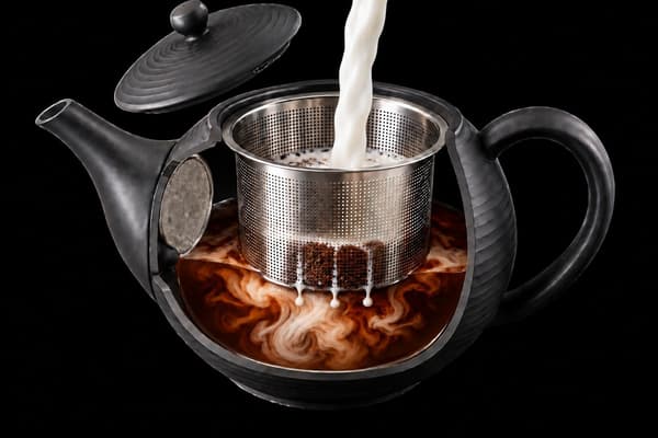Tampilan penampang kyusu dengan susu yang dituangkan
